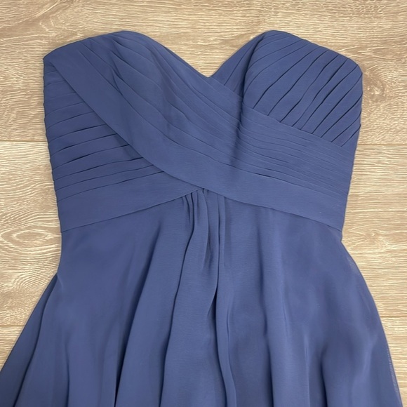 NWOT Allure Bridals Bridesmaid Formal 1221 Dress Navy Chiffon Ruched Strapless 4 - Picture 13 of 16